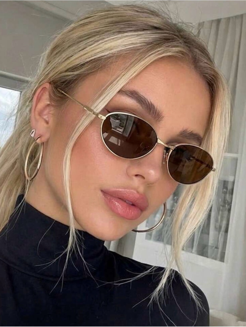 Gold Frame Brown Lens Oval Sunglasses
